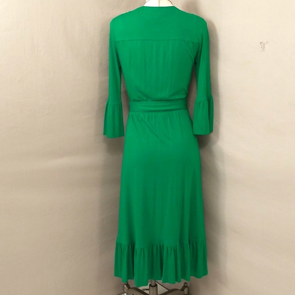 Emerald Green Knit Wrap Dress L K Bennett London Made in Portugal Ruffle sz 4-6 - Picture 5 of 10